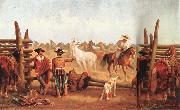 James Walker Vaqueros roping horses in a corral France oil painting artist